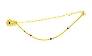 Traditional Gold Plated Kundan Nose Ring With Double Chain For Women - Picture 1 of 6