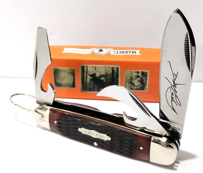 Marbles Scout King Dave Canterbury Brown Jigged Bone 4 Blade Pocket Knife Boy - Image 1 of 4