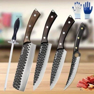 Kitchen Chef Knife Set Meat Cleaver Cutting Knives+Wear-resistant Nitrile Glove - Picture 1 of 25