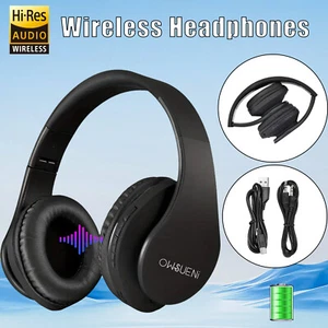 Wireless Bluetooth Headphones Earphones Headset Over-Ear FM Radio MIC Foldable - Picture 1 of 9