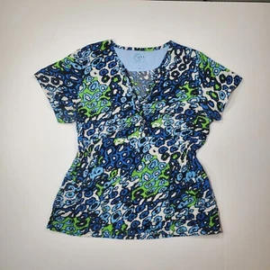 Gem Scrubs, Scrub Top Women’s Size XS Elastic Waist Green Speckled Pattern - Picture 1 of 13