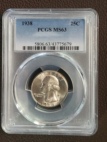 1938 P Silver Washington Quarter PGCS MS63 Cover