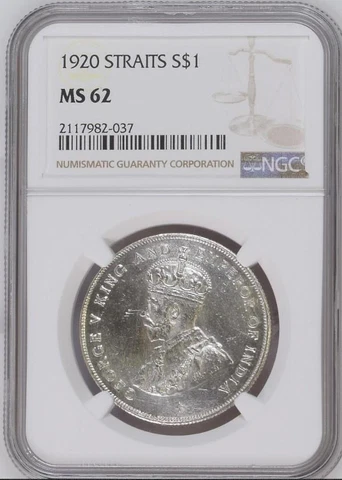 STRAITS SETTLEMENTS King George V, $1, 1920 NGC MS 62. UNC Cover