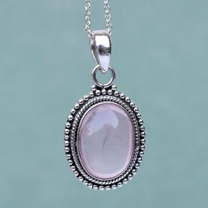 Colgante de cuarzo rosa natural 925 plata esterlina cuarzo rosa joyería-P041 - Imagen 1 de 2