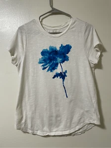 Old Navy Womens M Short Sleeve Blue Flower Shirt - Picture 1 of 3