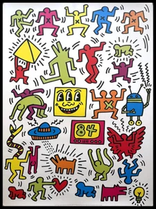 1990ca * Manifesto, Poster Arte "Keith HARING - Untitled - 1984 - Television TV" - Foto 1 di 5