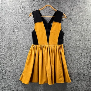 Angel Biba Womens Dress Size 12 Yellow Black Sleeveless A-line V-Neck - Picture 1 of 13