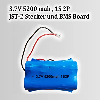 Akku Pack 3.7V 5200mAh Li-Ion  mit JST-PH Connector, Schutzschaltung BMS 1S2P - Bild 1 von 2
