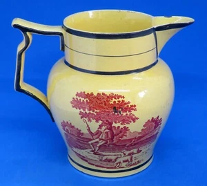 Canary yellow vintage pre Victorian antique shepherd & landscape jug - Picture 1 of 12