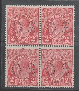 1930 Aust KGV 2d red sm. multi wmk die II, P 13 SG O103 OS Perfin Block 4 MUH - Picture 1 of 2