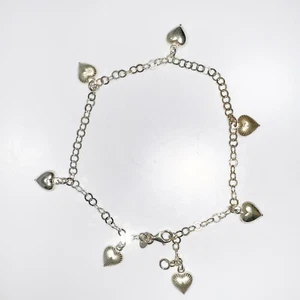 Handmade Silver Thailand Heart Anklet Bracelet Lightweight - Picture 1 of 7