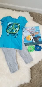 Landsend Size 7 Capri Leggings With Justice T-Shirt And Scrunchies and Storybook - Picture 1 of 5