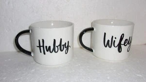 Set of 2 Threshold Porcelain Hubby & Wifey Mugs – Stackable - No Date - Picture 1 of 8