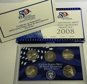 2008 State Quarter Clad 5 Coin Proof Set With Box & Coa United States Mint 25c - Picture 1 of 4