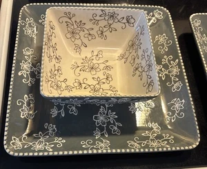 Temptations By Tara Floral Lace 10 1/2 in Platter & Bowl 22oz Oven Microwave - Picture 1 of 7