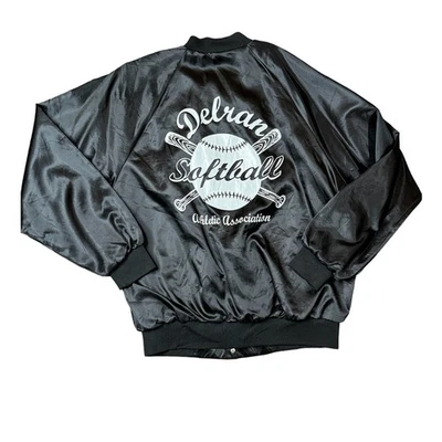 Vintage Delran Softball Satin Jacket, Embroidered "Mindy", Cardinal XL - Image 1 of 4
