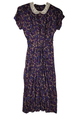 De Colección Vestido All That Jazz Púrpura Floral Pintucked Vestido Midi EE. UU. Talla 3/4 Pequeño Foto 1 de 4