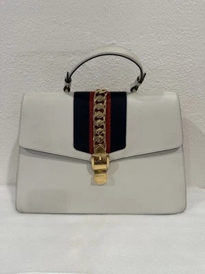 Bolso de hombro GUCCI Maxi Sylvie de cuero con asa superior blanco 477631 Foto 1 de 4