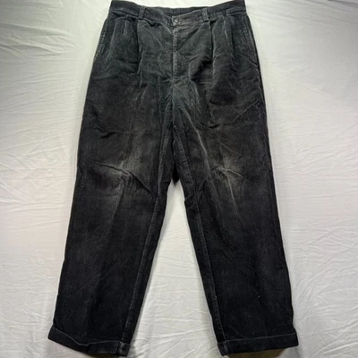 Мужские вельветовые брюки Jos A Bank 35x30 (подходит 32x30) черные широкие со складками с манжетами - Изображение 1 из 4