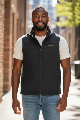Eddie Bauer First Ascent Vest Men's Tall Large Black Softshell Hiking Outdoors - Image 1 of 4
