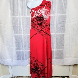 Coogi One Shoulder Maxi Dress Bodycon Stretch Sz 1X Y2K Bling Hip Hop Streetwear - Picture 1 of 11