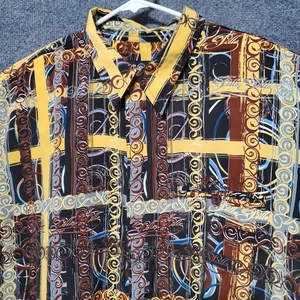Marc Buchanan Pelle Pelle Vintage Y2K Camicia Hawaiana Uomo L-XL Geometrica AOP - Foto 1 di 8