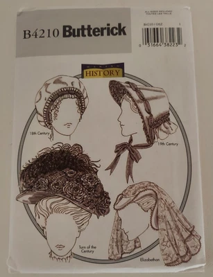 Butterick Pattern B4210 Historical Hats 18th 19th Century Elizabethan Bonnet NEW - Image 1 of 4
