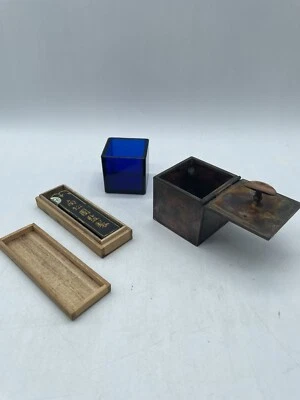 AQ-Rare Calligraphy Set:Ink Stick & Cast Copper Liquid Ink Holder-Glass Insert - Image 1 of 4