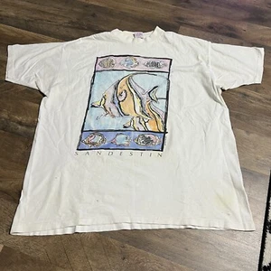 Vintage 90s T Shirt Fish Tropical Sandestin Fish Print USA Made Cyrk Mens XL - Picture 1 of 24