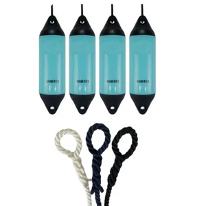 4 x HURRICANE Vortex Boat Fenders: Turquoise PM02 - FREE SPLICED END 10MM ROPE - Picture 1 of 2