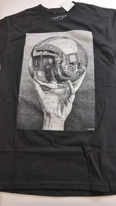 MC Escher Art T-Shirt Self Portrait Hand With Reflecting Sphere Black Mens Small - Picture 1 of 3