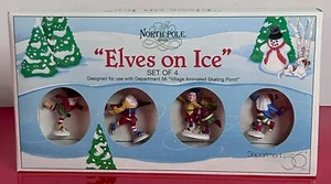 Dept 56 North Pole Accessory Skating ELVES ON ICE 52298 General Village Set of 4 - Picture 1 of 5