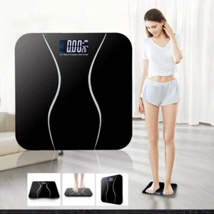 Black Tempered Glass Digital Bathroom Scale USB Rechargeable - Picture 1 of 2