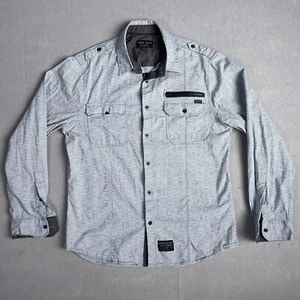 Marc Ecko Cut & Sew Deadly Threads Shirt Men Large Gray Snap Button Long Sleeve - Picture 1 of 11