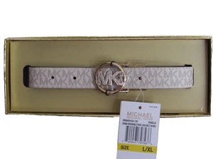 Michael Kors Vanilla/Brown Signature Reversible Pave Logo Belt L/XL NWT & Box - Picture 1 of 3