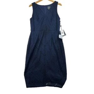 New Adrianna Papell VIntage Stripe Lace Sheath Dress size 12 Blue - Picture 1 of 7