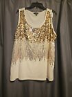 George Womens White Sequined Sleeveless Top 3X / New With Tags 