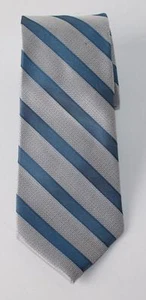 Calvin Klein Herrenkrawatte 100 % Seide Sonnenaufgang Markise Streifen türkis grau $ 65 neu mit Etikett - Bild 1 von 2