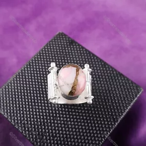 Oval Natur Rosa Opal Türkis 925 Sterling Silber Band Statement Trendy Ring - Bild 1 von 5