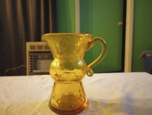 Vintage Crackle Glas Bernstein mundgeblasen Krug - 3,5" hoch - Bild 1 von 7