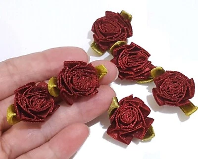 1" / 25mm wide Burgundy Red Satin Grosgrain Ribbon Cabbage flower appliques C5 - Image 1 of 4
