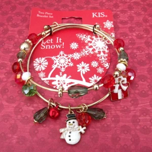 Nuevo con etiqueta KIS 2 piezas Brazalete de Navidad con cuentas y dijes DEJA QUE NIEVE - Imagen 1 de 3