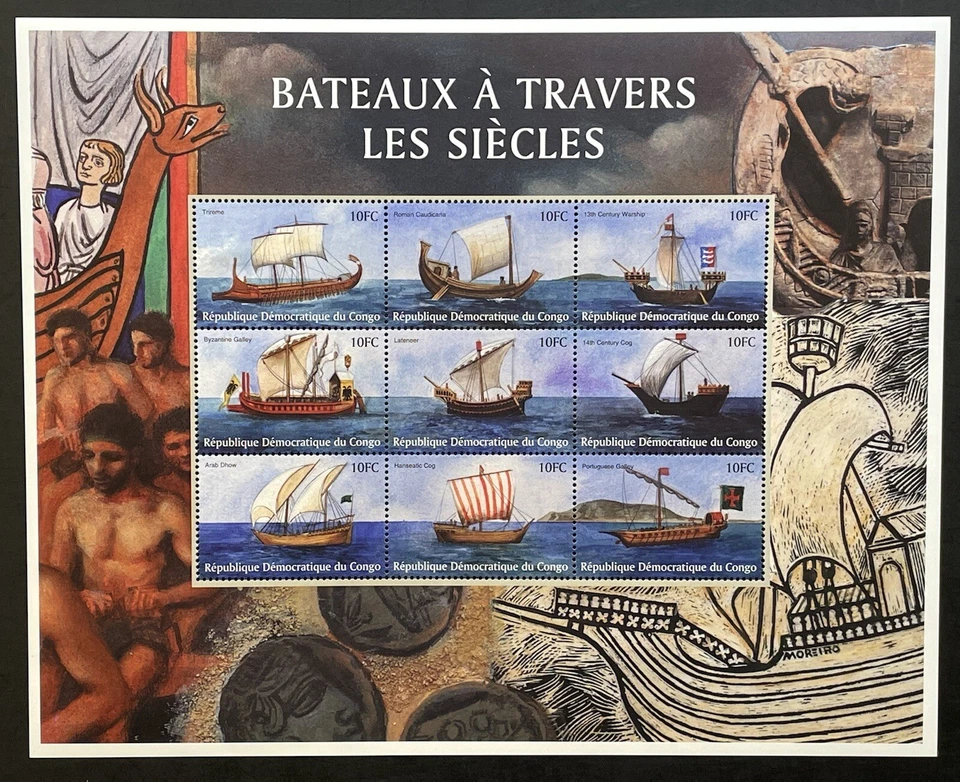 CONGO BOATS THROUGH THE CENTURIES STAMPS SHEET 2001 MNH COG SAILING WARSHIP BOAT - Image 1 of 1