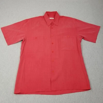 Camisa Birmania Bibas Para Hombre Mediana Manga Corta 100% Seda Abotonada Bolsillos Rojos Nueva Foto 1 de 4