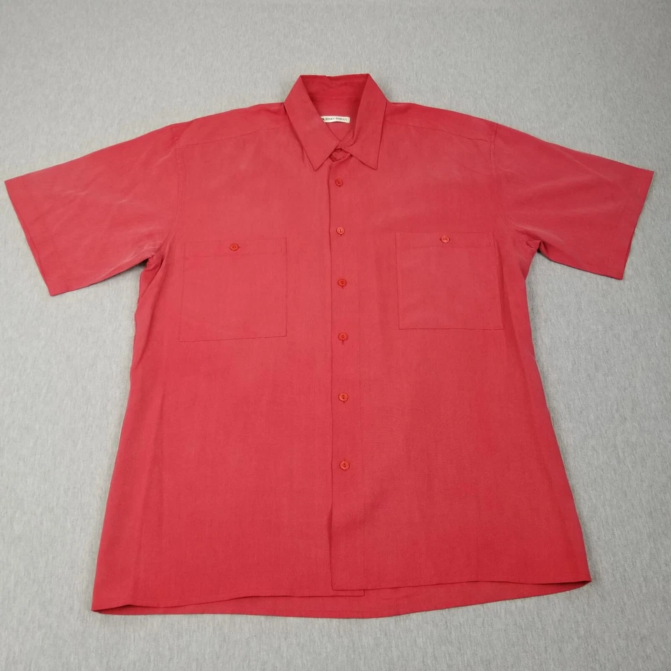 Camisa Birmania Bibas Para Hombre Mediana Manga Corta 100% Seda Abotonada Bolsillos Rojos Nueva Foto 1 de 4
