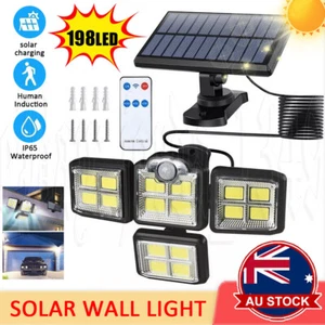 198 LED 4 Head Solar Motion Sensor Light Outdoor Garden Wall Security Flood Lamp - Picture 1 of 12