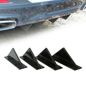 Triangle Shark Fins 4x Wing Splitter Spoiler Black Car Rear Bumper Lip Diffuser