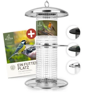 wildtier liebe Vogelfuttersäule Edelstahl 26cm Silber Erdnussfutterspender Vögel - Bild 1 von 7