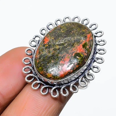 Anello In Argento Sterling 925 Fatto A Mano In Gemma Unakite Misura 7 - Immagine 1 di 4