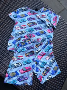 Pixie Lane Soft Race Cars Pajama Top & Shorts Set Blue Size 4 EUC - Picture 1 of 6